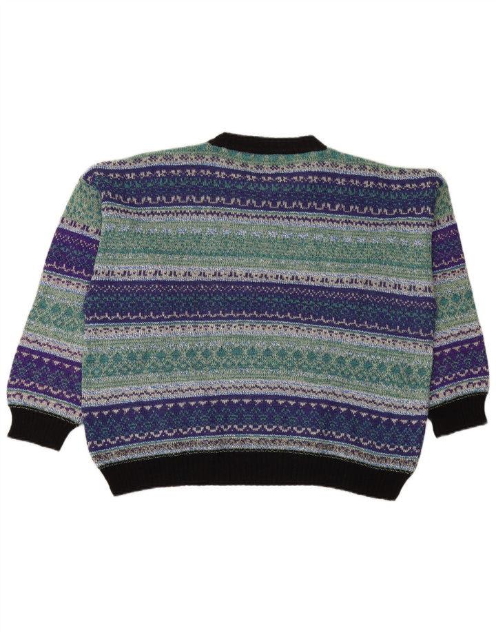 VINTAGE Mens Crew Neck Jumper Sweater Medium Multicoloured Striped
