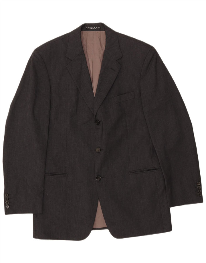 Giacca blazer da uomo a 3 bottoni HUGO BOSS UK 40 Large in lana grigia