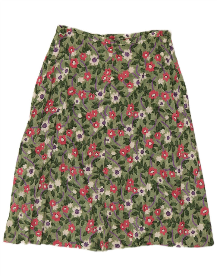 Gonna a trapezio da donna vintage W28 verde medio floreale