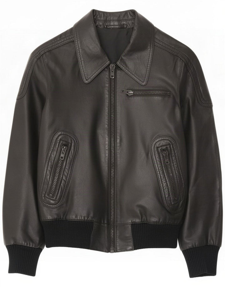 Giubbotto bomber in pelle da uomo vintage UK 36 piccolo nero
