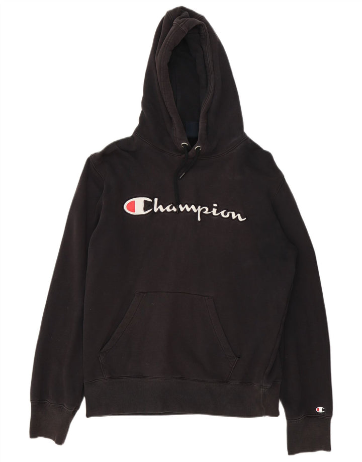 Maglione con cappuccio grafico da uomo Champion in cotone nero medio