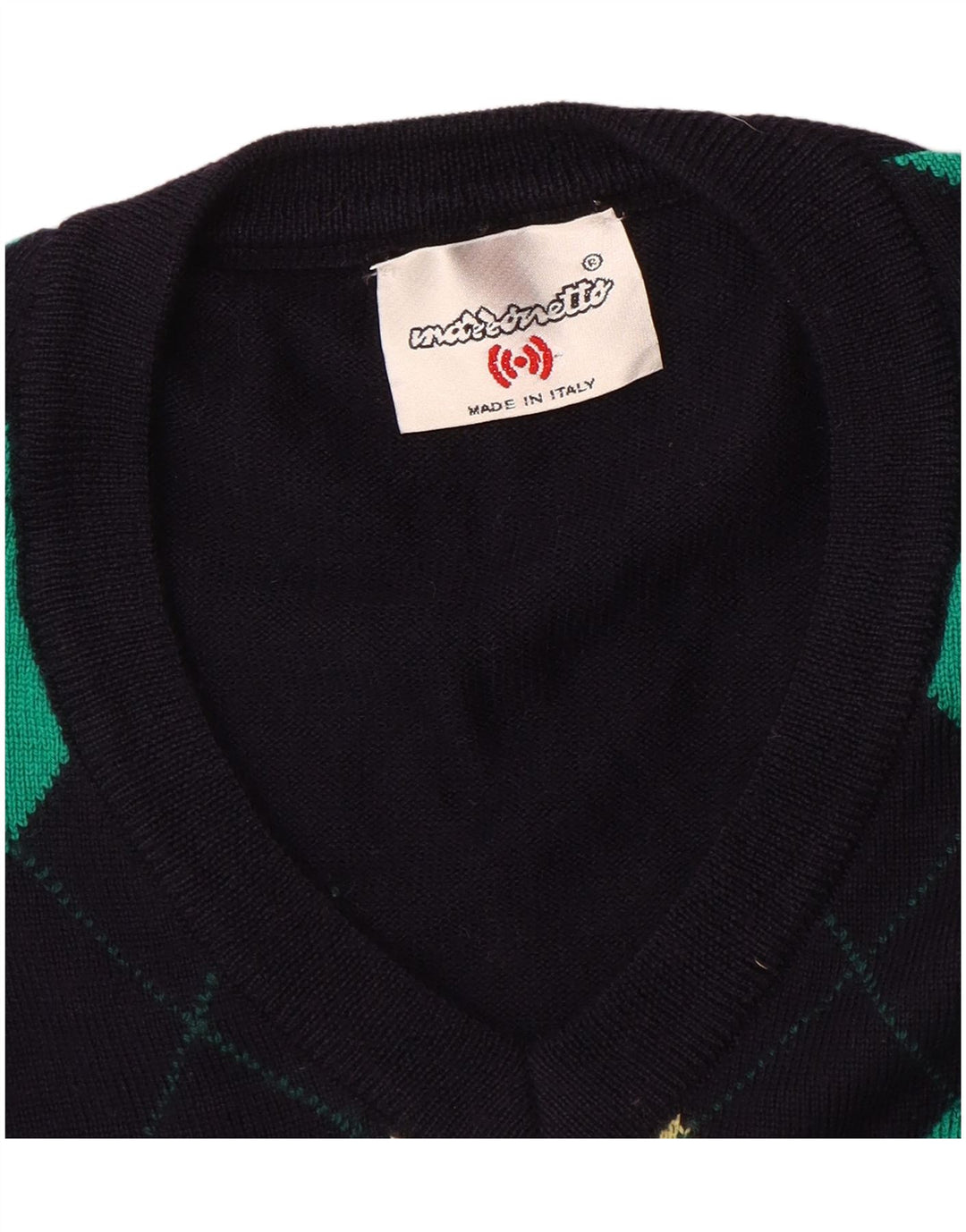 Maglione da uomo con scollo a V Marronetto piccolo blu navy a rombi/lana diamante