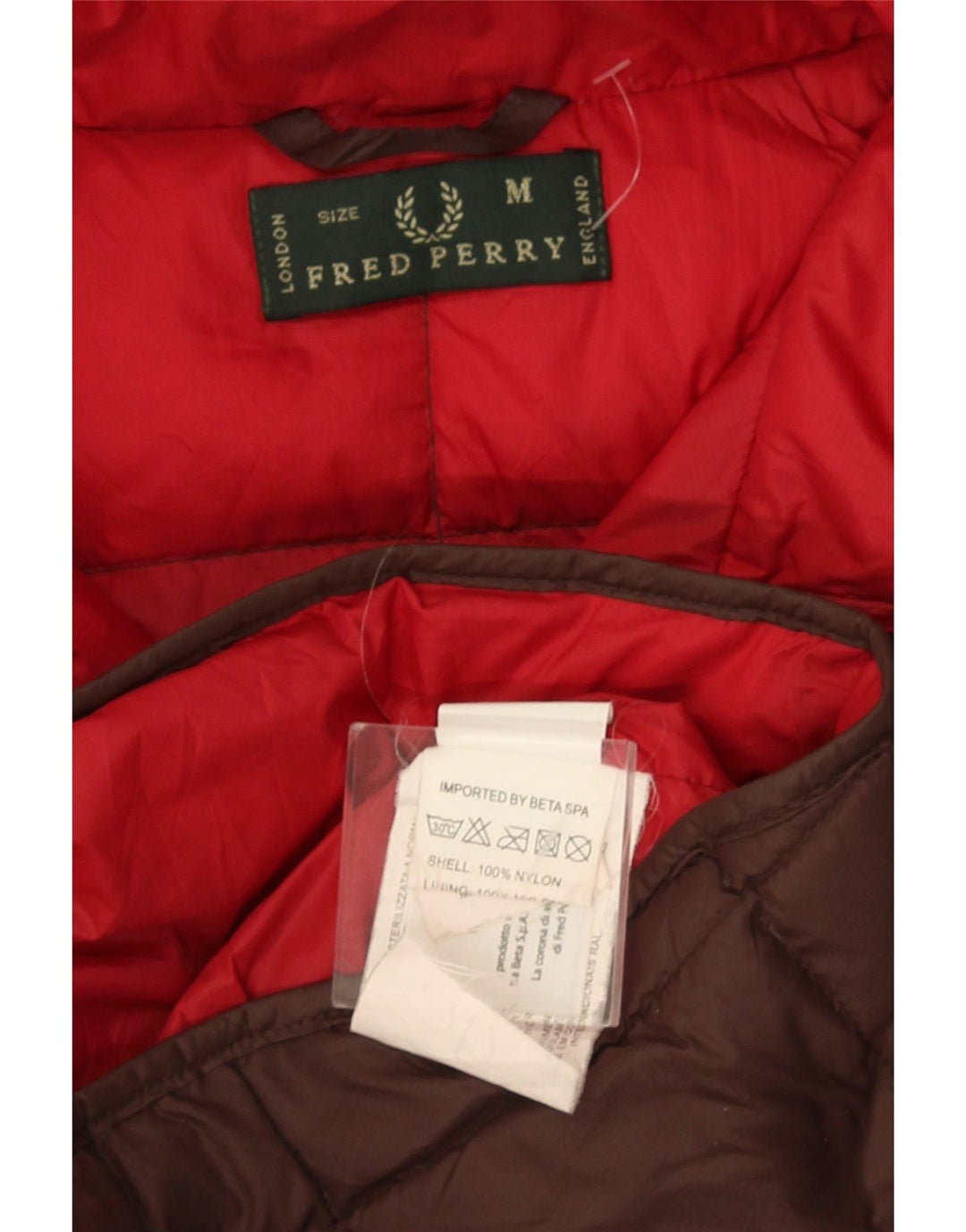 Giacca imbottita con cappuccio da uomo Fred Perry UK 38 Nylon marrone medio