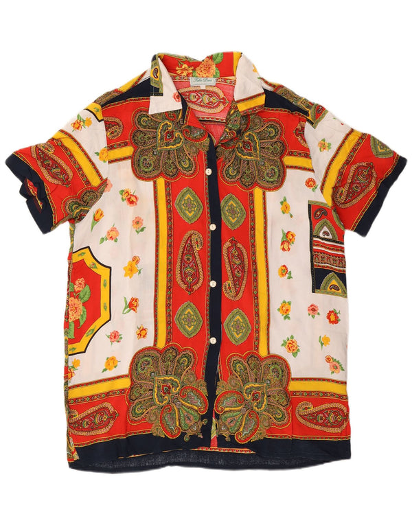 Vintage Womens Short Sleeves Shirt Dress UK 14 Medium Red Paisley