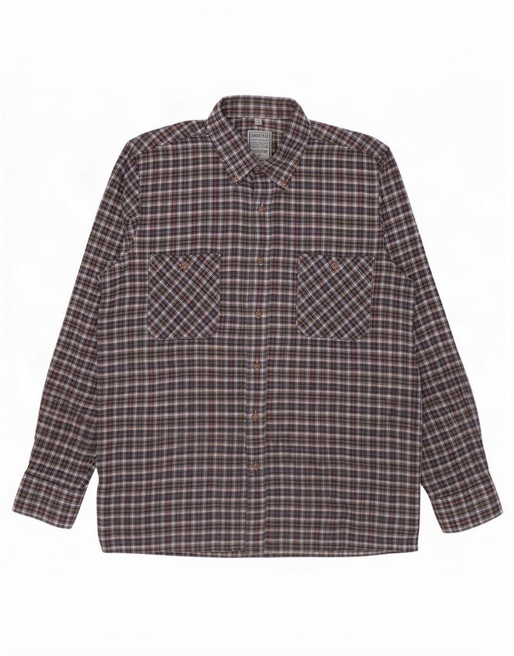 Camicia vintage da uomo in flanella taglia 39/40 in cotone a quadri blu medio
