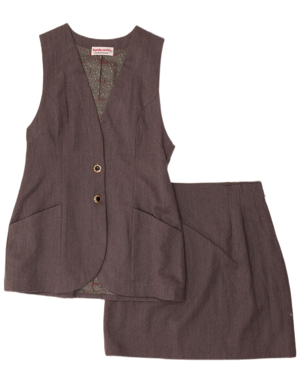 Set gonna vintage da donna a 2 bottoni in 2 pezzi UK 12 medio W28 a righe grigie