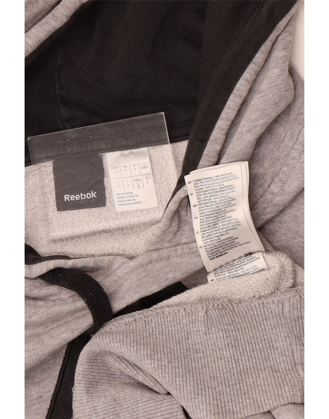 Felpa con cappuccio grafica da uomo Reebok grande in cotone grigio