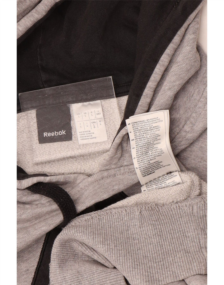 Felpa con cappuccio grafica da uomo Reebok grande in cotone grigio