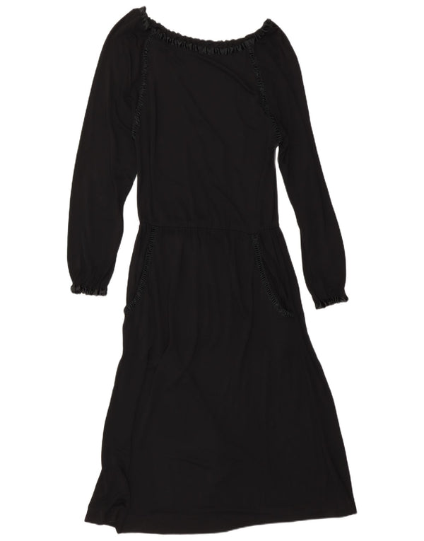 Abito vintage da donna a maniche lunghe con spalle scoperte UK 10 piccolo rayon nero