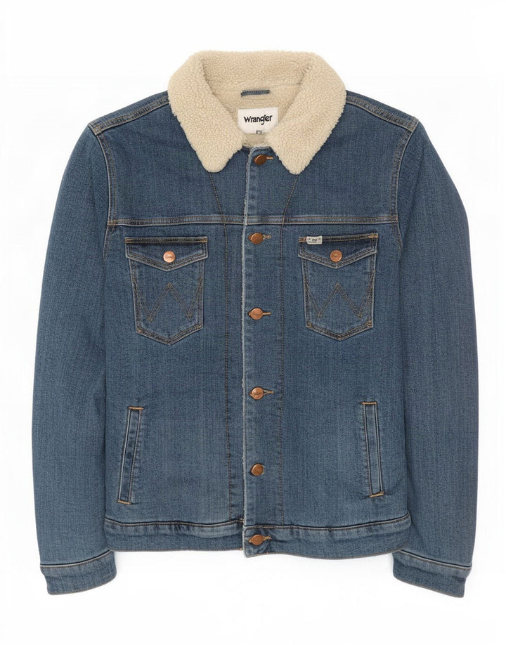 Giacca da uomo in denim sherpa Wrangler UK 36 piccolo cotone blu