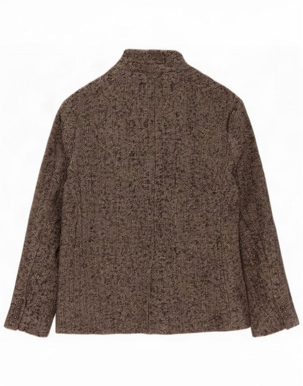 Giacca blazer doppiopetto vintage da donna IT 50 XL lana Chevron marrone