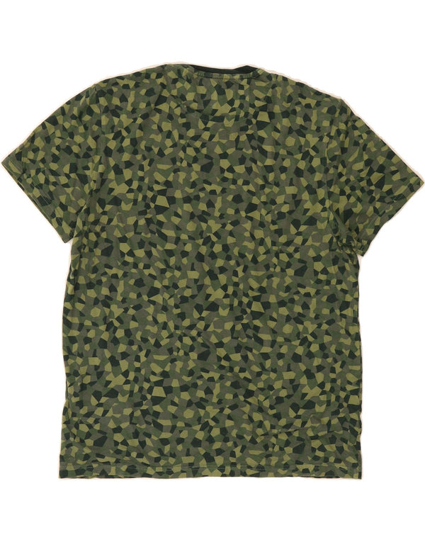 LYLE & SCOTT Mens T-Shirt Top Medium Green Geometric Cotton