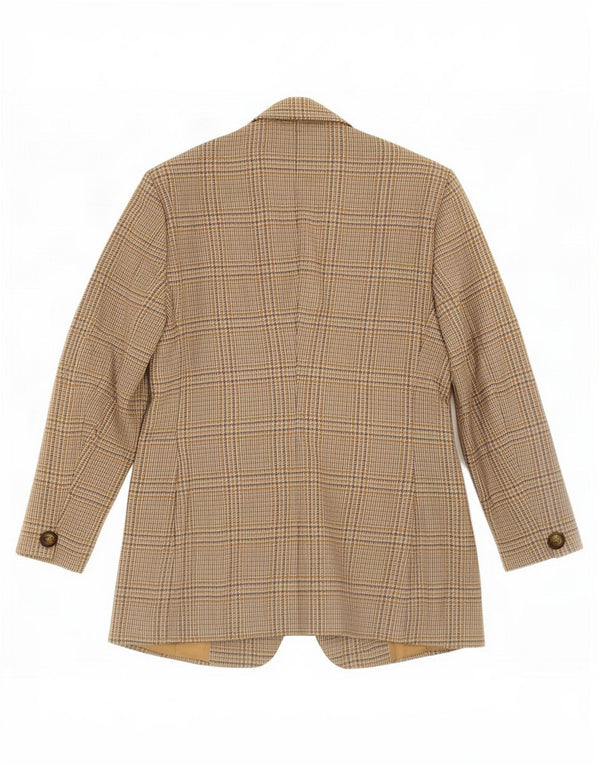 Giacca Blazer a 2 Bottoni da Donna Benetton IT 46 Large Beige Pied De Poule in Lana