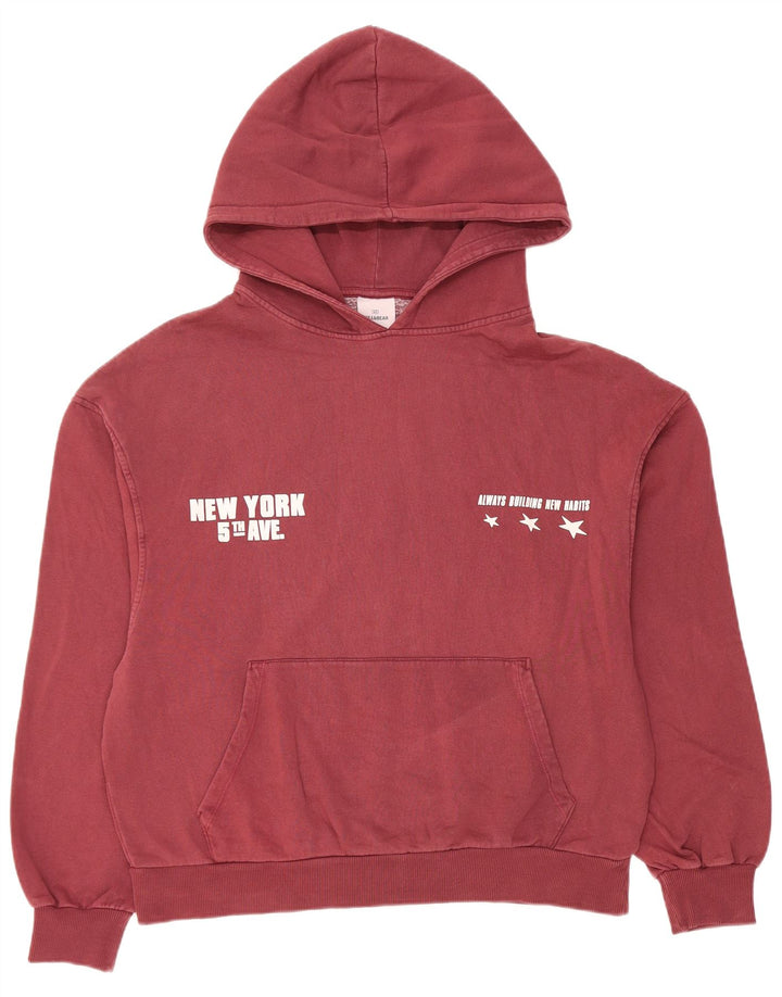 Maglione con cappuccio oversize grafico da donna Pull & Bear UK 14 Borgogna medio