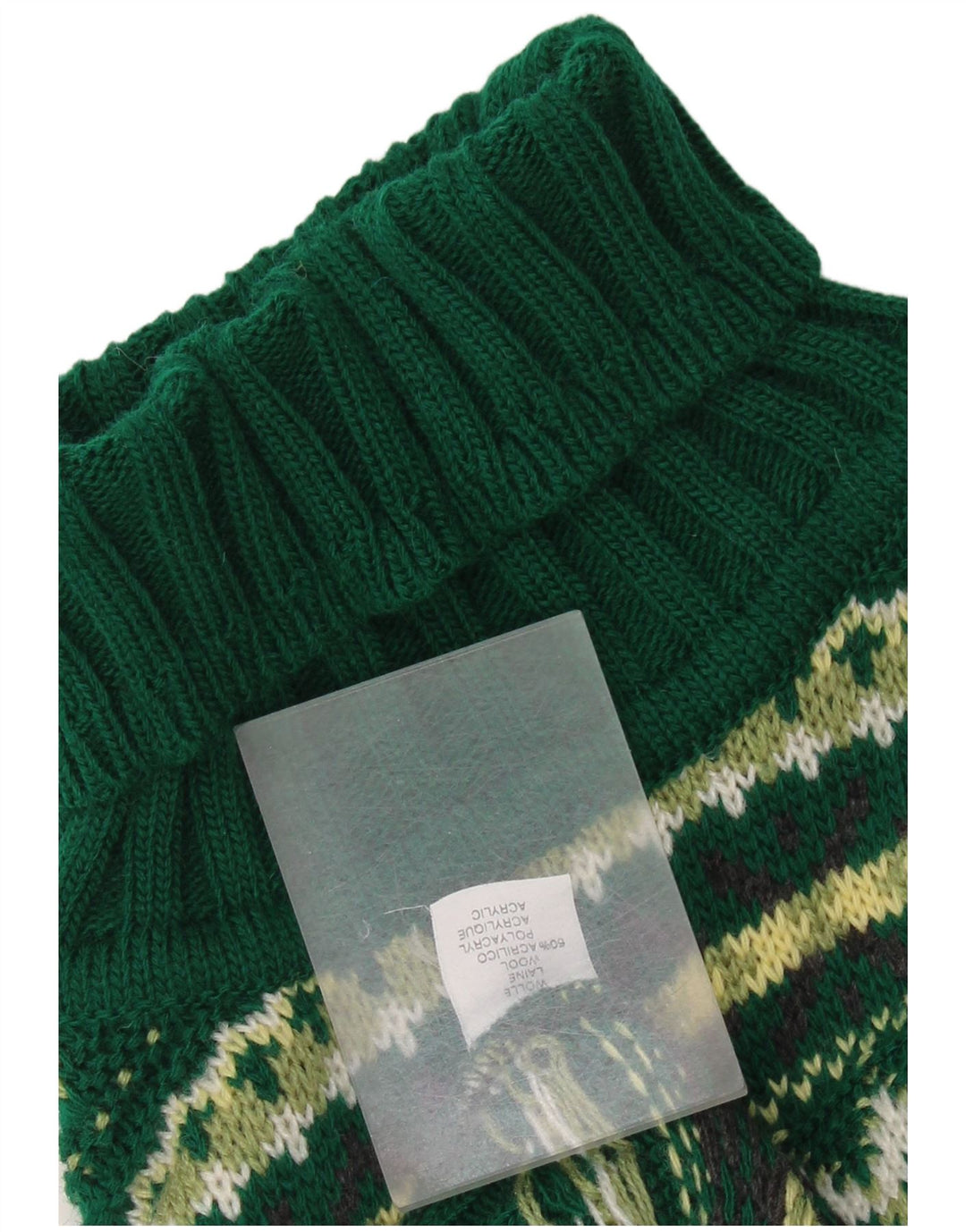 Maglione maglione vintage da uomo con collo alto XL verde lana Fair Isle