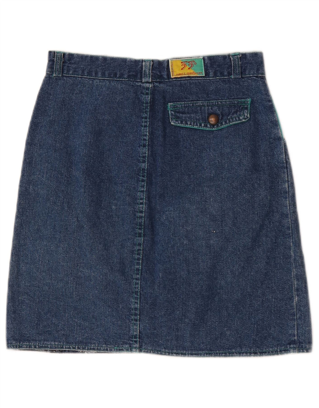 Mini gonna di jeans vintage da donna W26 piccola color block blu navy
