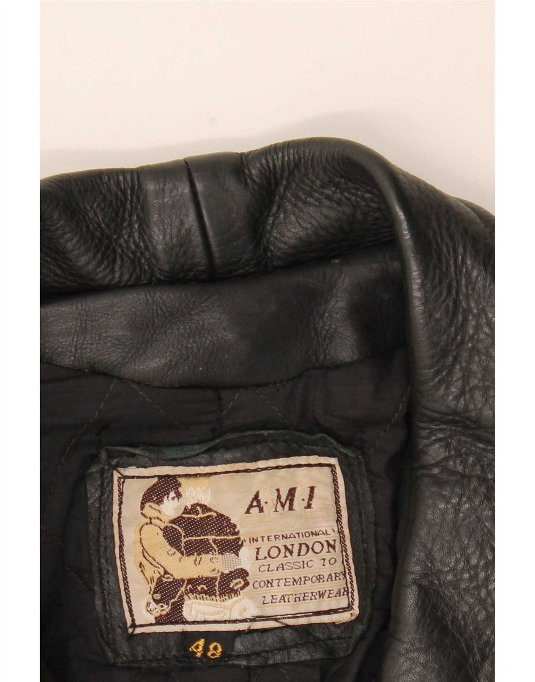 Giacca da motociclista in pelle da uomo AMI UK 48 4XL Nera