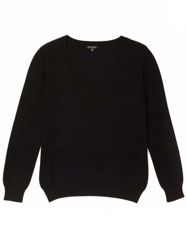 Massimo Dutti Womens V-Neck Jumper Sweater UK 12 Medium Black Silk