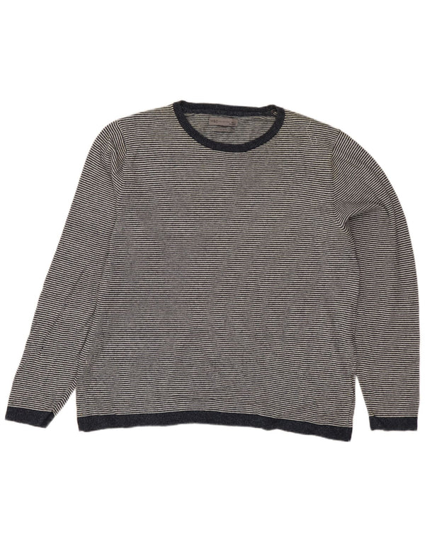 MARKS & SPENCER Maglione maglione girocollo da uomo grande gessato blu navy