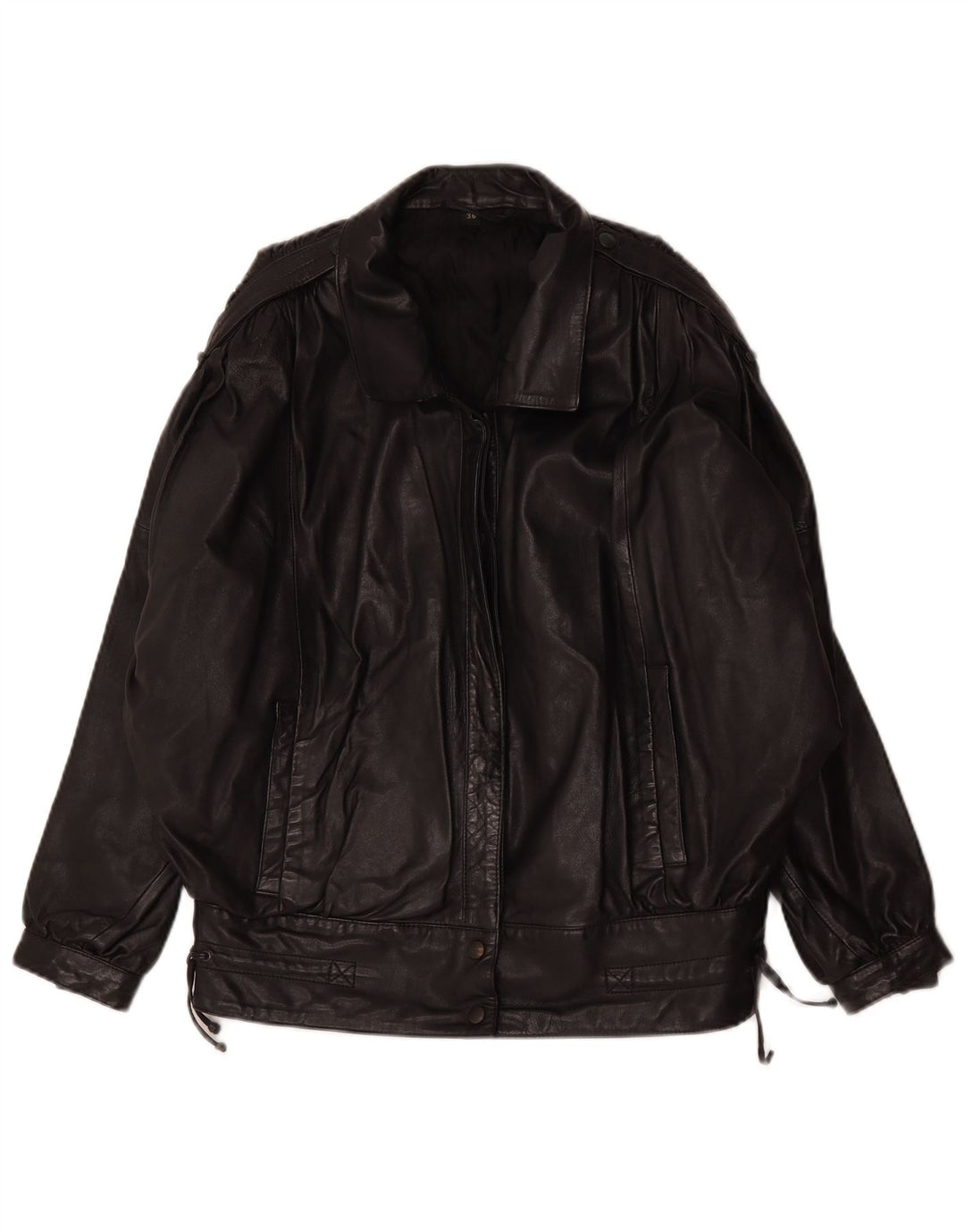 Giacca in pelle oversize da donna vintage EU 36 piccola in pelle nera