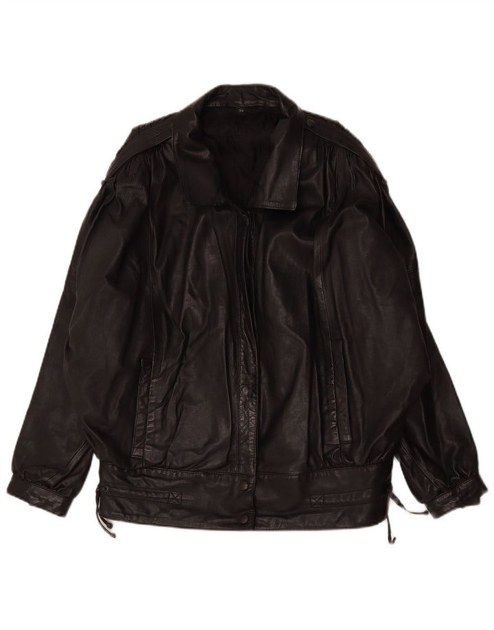 Giacca in pelle oversize da donna vintage EU 36 piccola in pelle nera