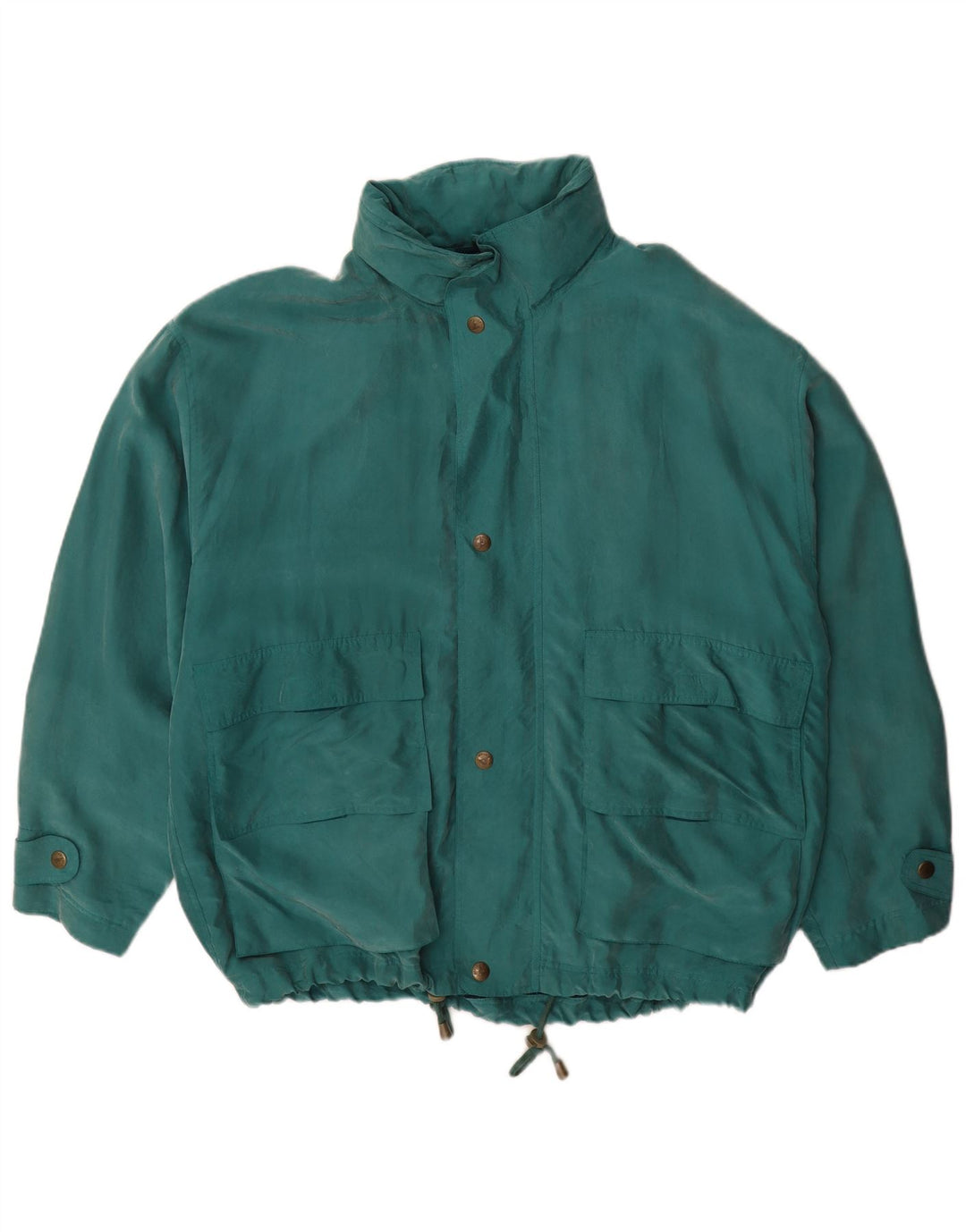 Giacca antipioggia vintage da uomo con cappuccio UK 40 grande seta verde