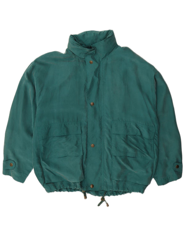 Giacca antipioggia vintage da uomo con cappuccio UK 40 grande seta verde