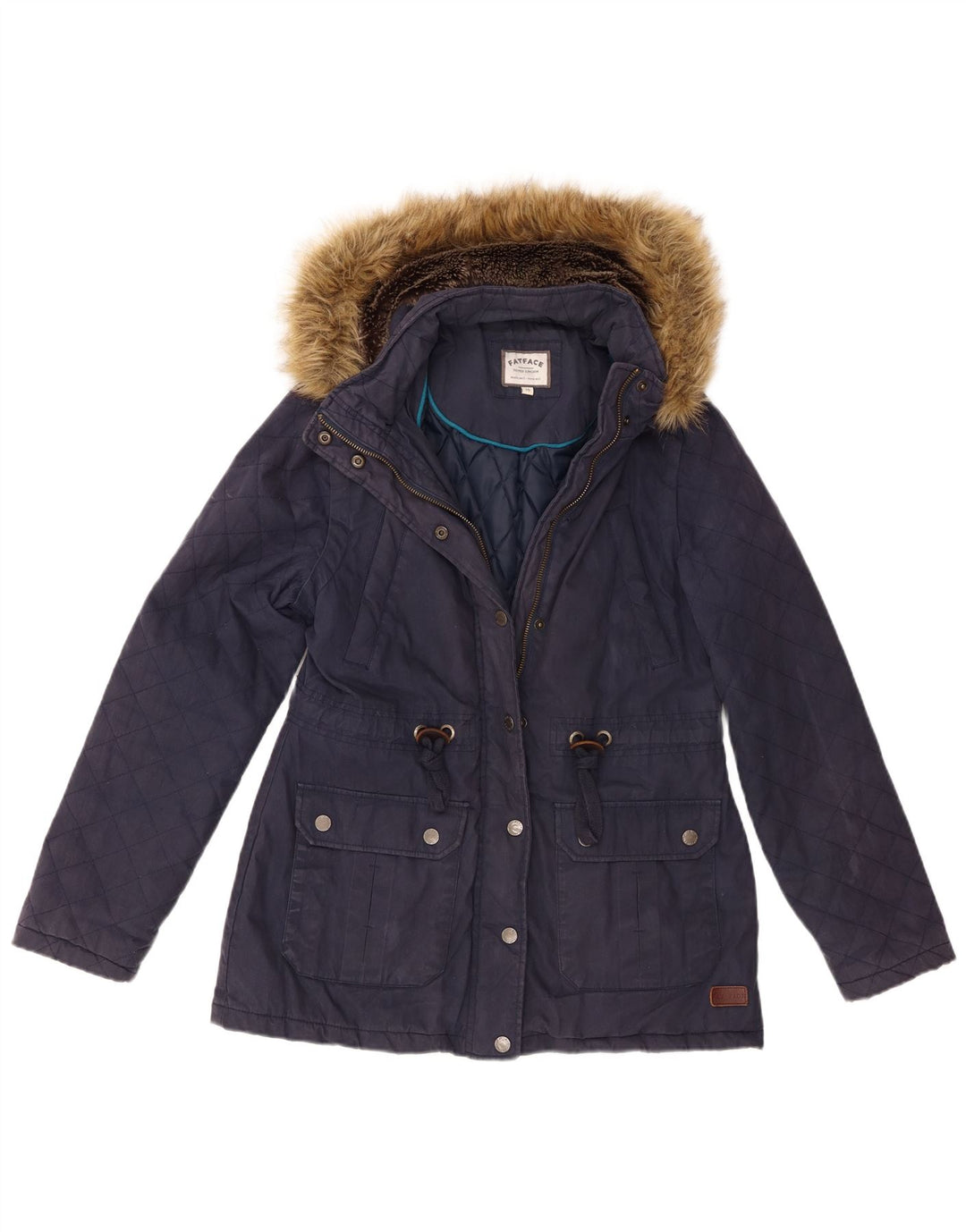 Giacca trapuntata con cappuccio da donna Fat Face UK 10 piccola in cotone blu navy