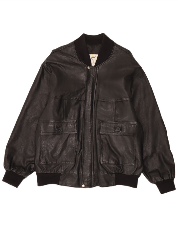 Giacca bomber in pelle da uomo vintage UK 42 XL in pelle nera