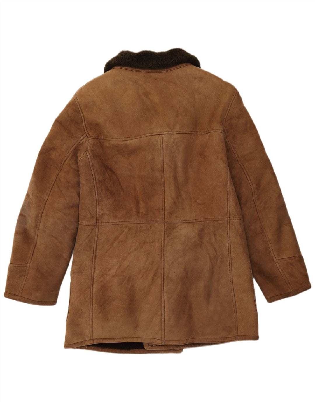 Giacca in shearling doppio petto da uomo vintage UK 36 piccola marrone