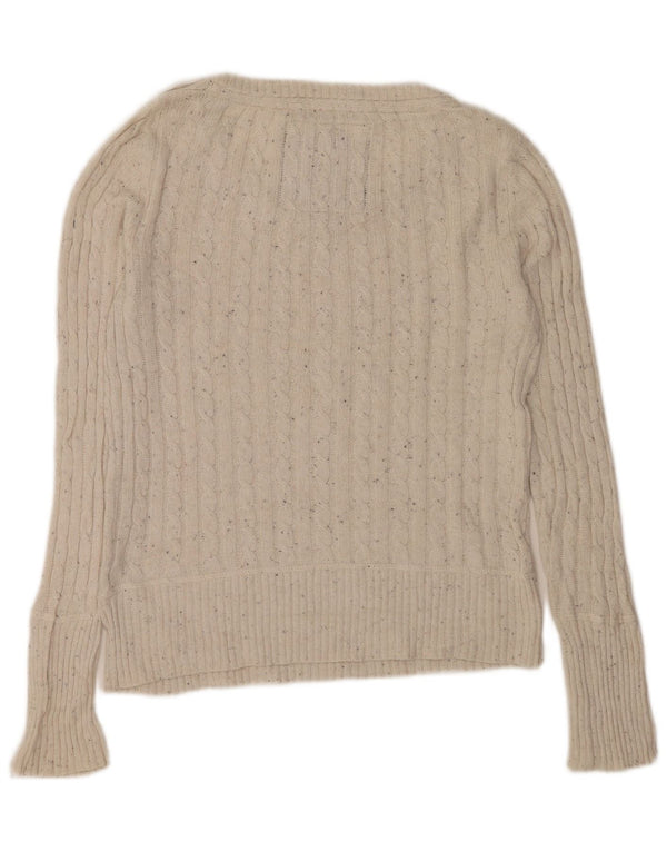 Maglione maglione da donna con scollo a barca Superdry UK 16 grande bianco sporco chiazzato