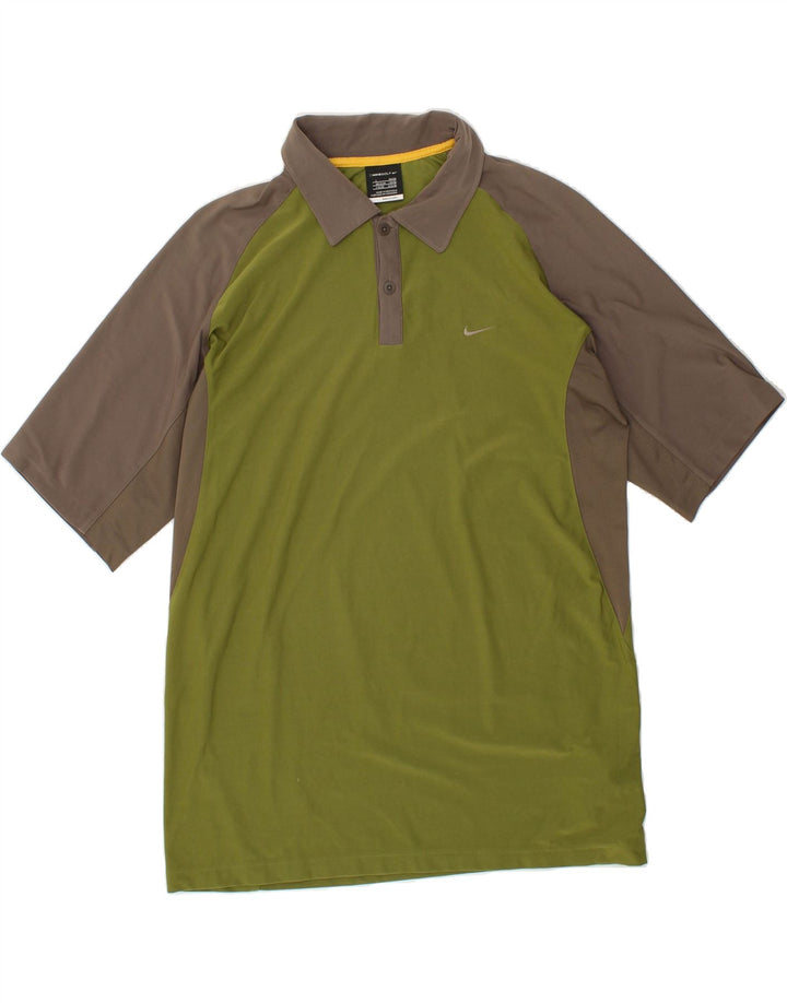 Polo NIKE da uomo UK 42/44 Large Verde Colourblock Poliestere
