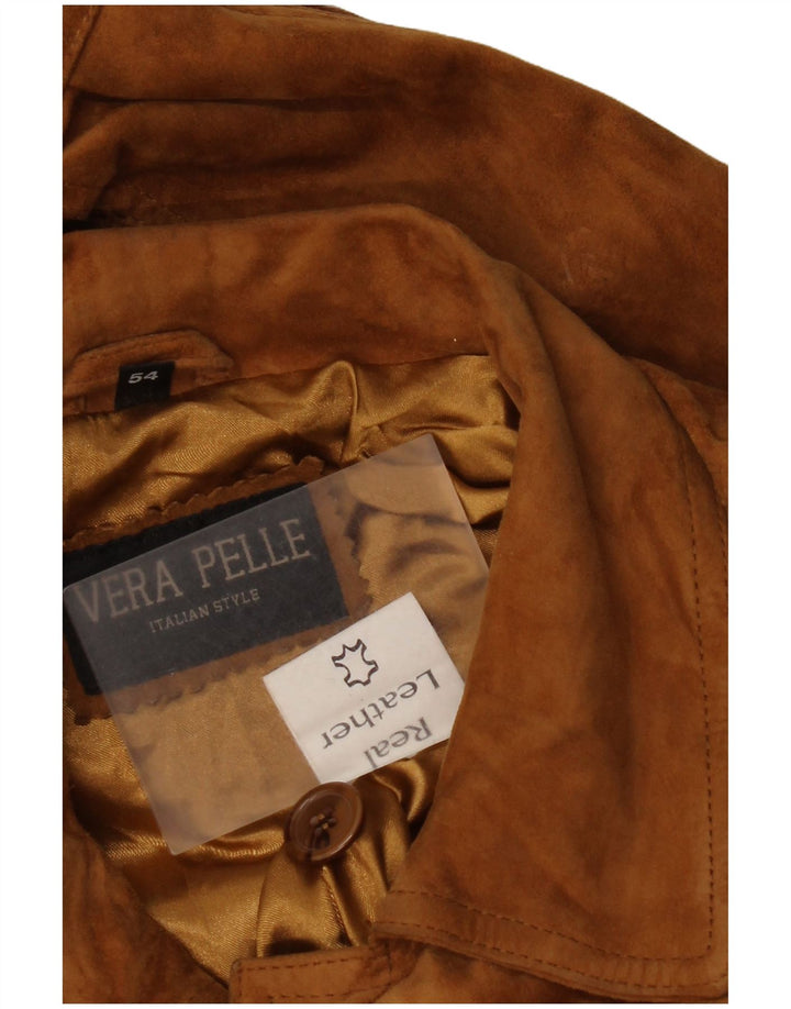Giubbotto bomber vintage in pelle scamosciata da uomo IT 54 2XL in pelle marrone