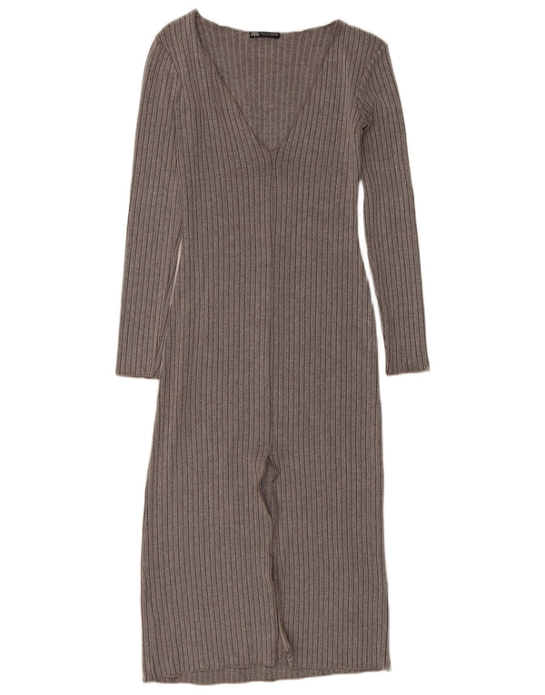 Zara Womens Long Sleeve Jumper Dress UK 8 Small Grey