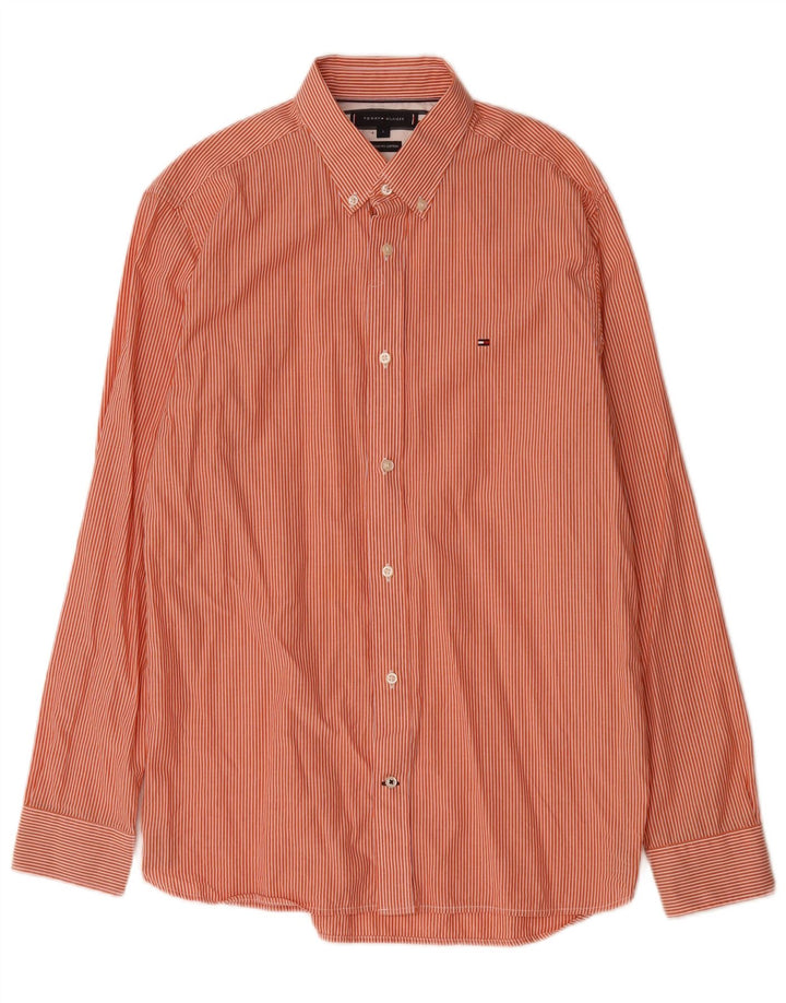 Camicia da uomo Tommy Hilfiger grande cotone gessato arancione