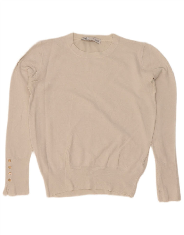 Maglione maglione girocollo da donna Zara UK 12 Viscosa bianca media