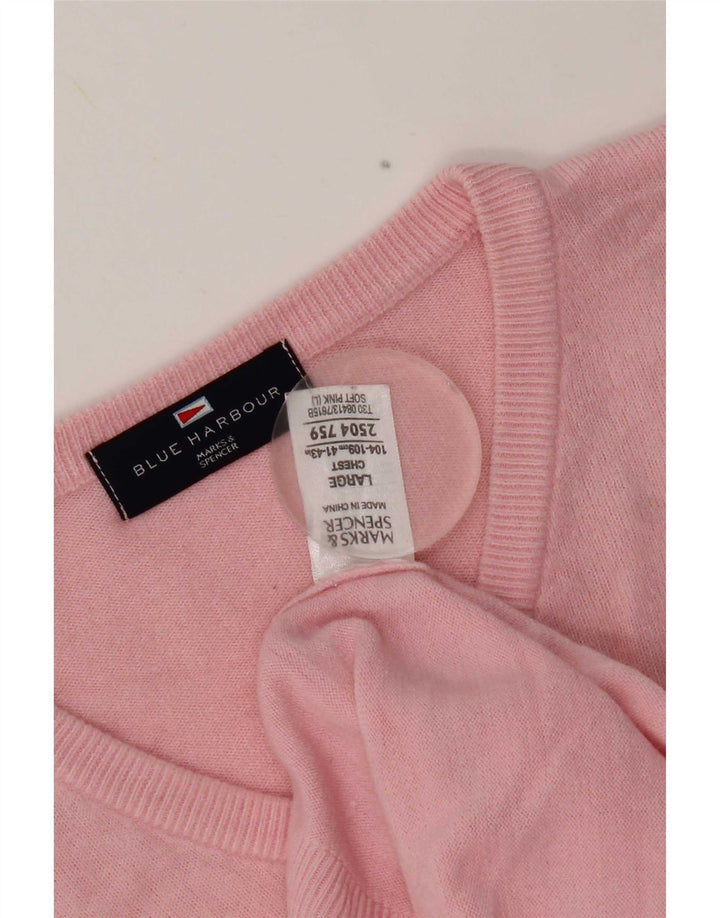 Maglione da uomo con scollo a V blu Harbour Marks & Spencer grande acrilico rosa