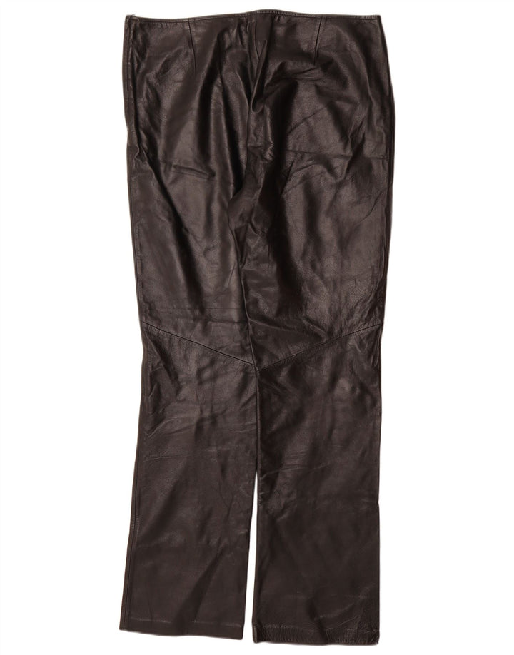 Pantaloni dritti in pelle da donna DANIER UK 16 Large W34 L31 Pelle nera