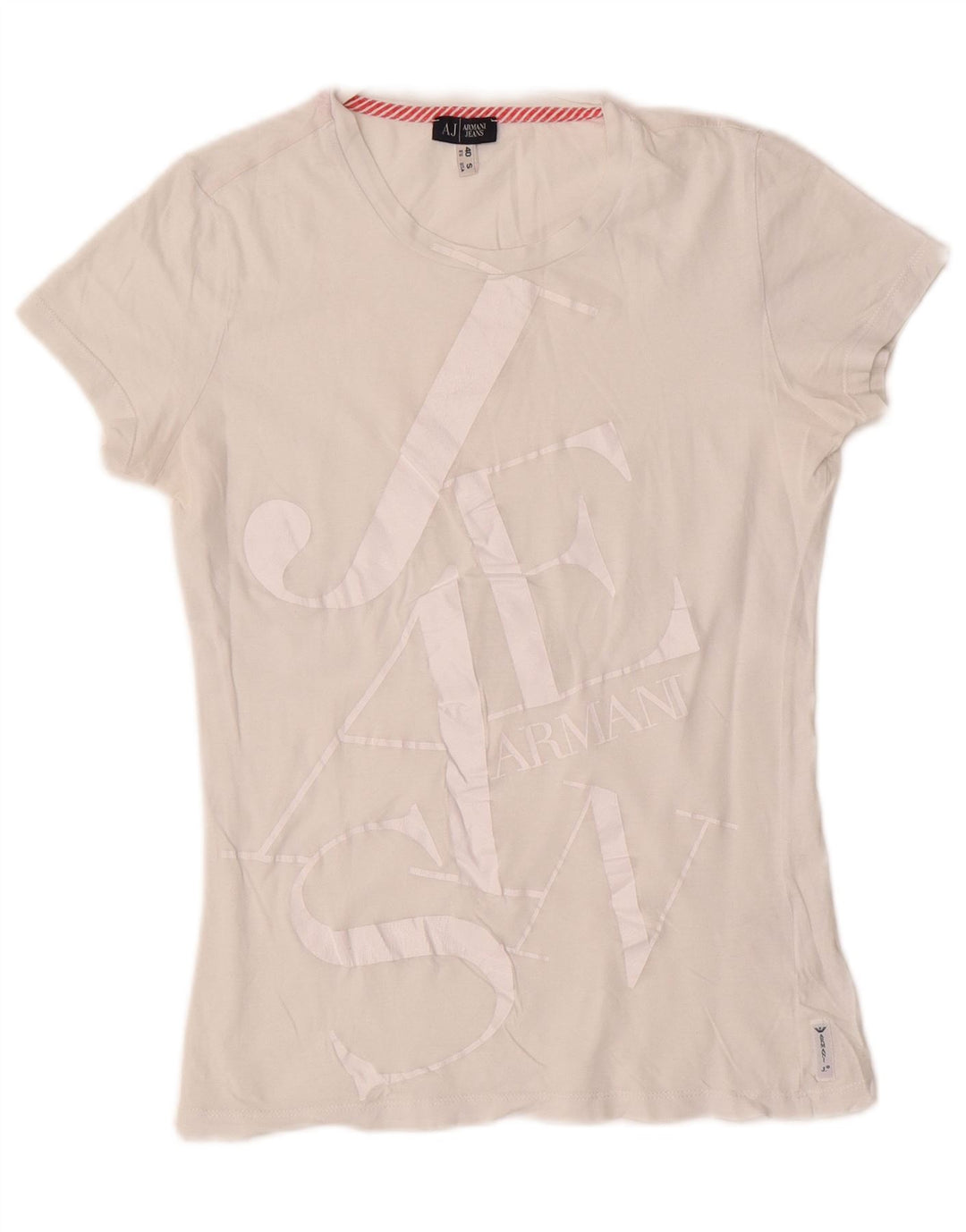 ARMANI JEANS T-shirt grafica da donna Top EU 40 cotone bianco medio