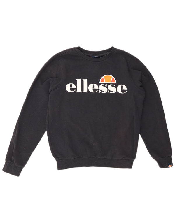 ELLESSE Felpa con grafica corta da donna UK 10 Piccola in cotone nero