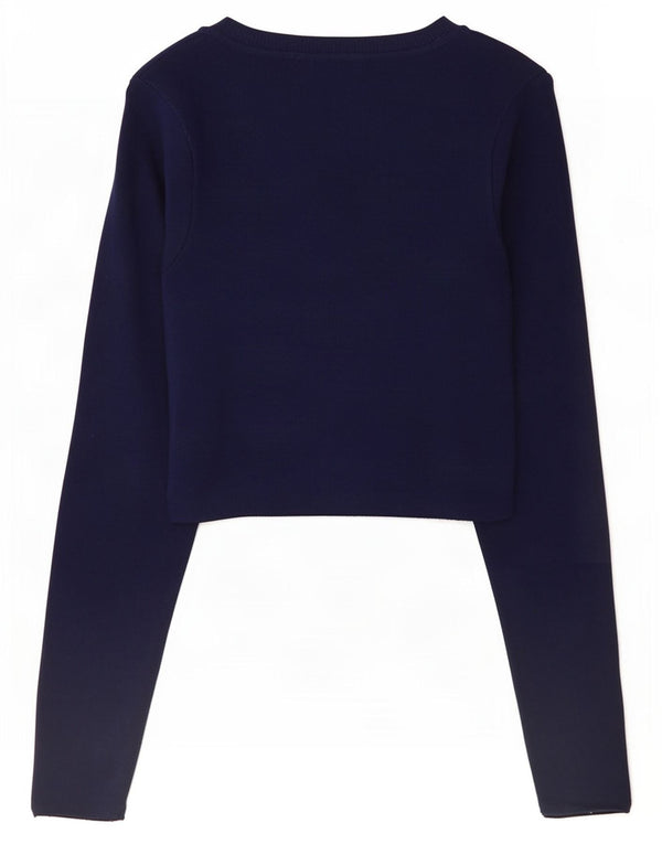 Zara Womens Crop Boat Neck Jumper Sweater UK 8 Small Navy Blue Viscose