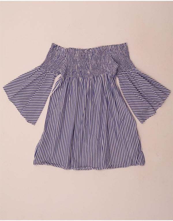 Top Zara da donna con spalle scoperte e maniche a 3/4 UK 4 XS cotone a righe blu