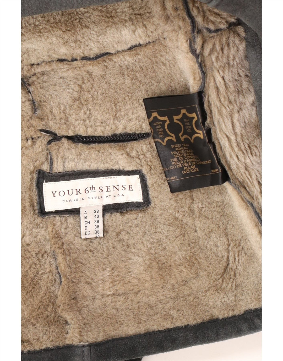Il tuo giubbotto in shearling da donna Sixth Sense UK 18 XL in pelle grigia