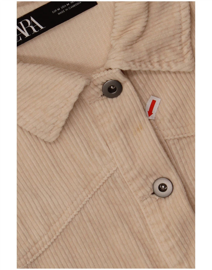 Camicia da donna oversize in velluto a coste ZARA UK 14 cotone bianco sporco medio