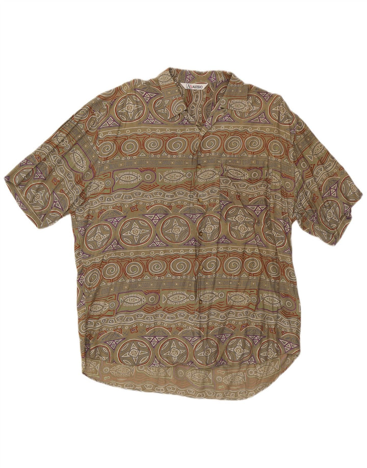 Camicia vintage da uomo a maniche corte grande in viscosa geometrica kaki