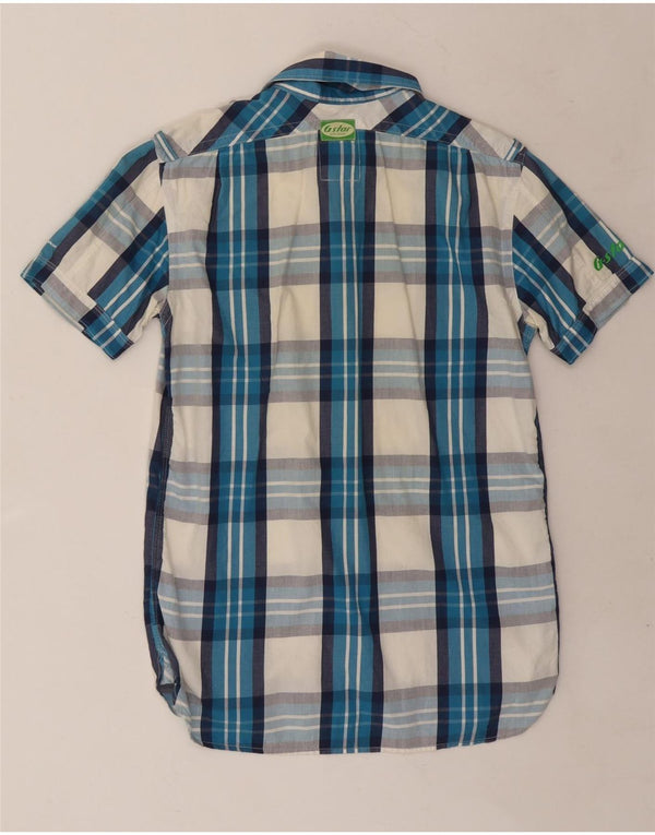 Camicia a maniche corte con grafica militare da uomo G-Star in cotone a quadri blu piccolo