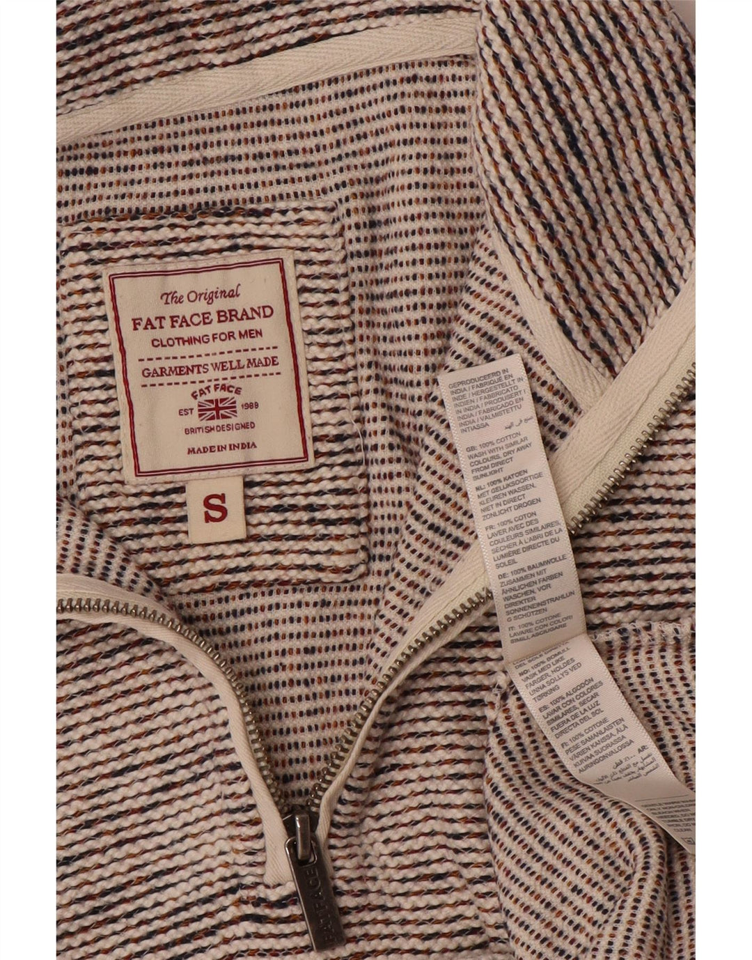 Felpa da uomo con collo con zip Fat Face, maglione piccolo, cotone chiazzato grigio