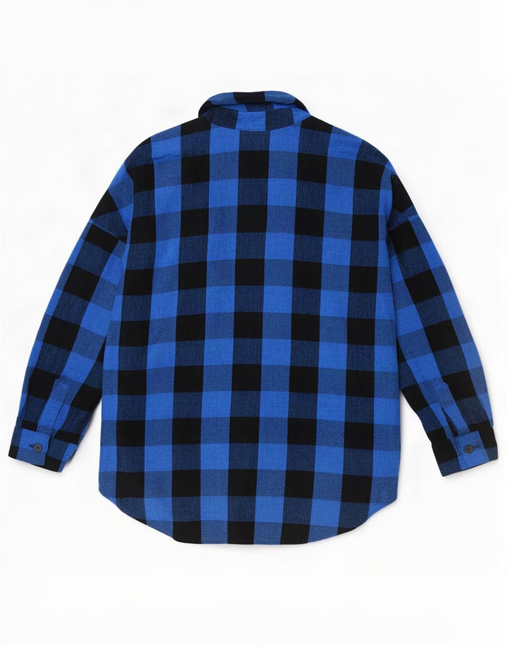 Camicia oversize in flanella da donna Zara UK 16 Large Blue Gingham Viscose
