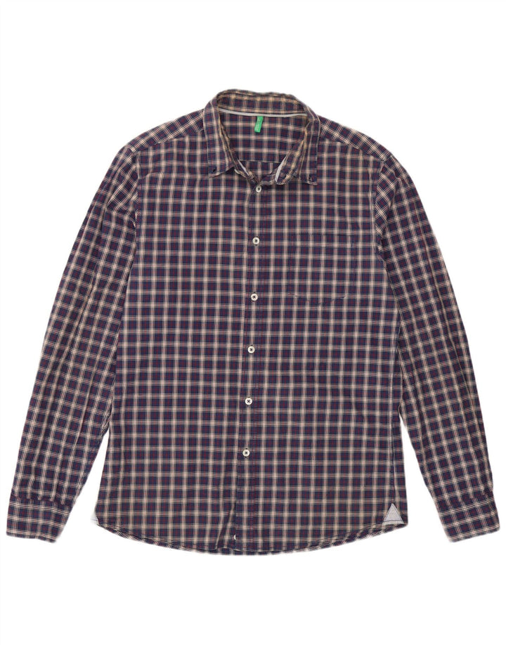 Camicia da uomo Benetton a quadri blu navy medio