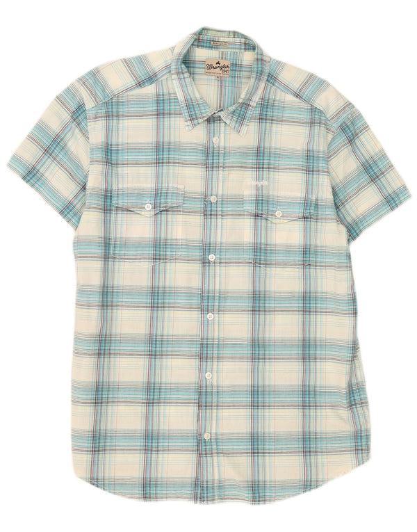 Camicia da uomo in flanella a maniche corte Wrangler XL in cotone a quadri blu
